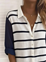 Shirt Collar Long Sleeve Striped Regular Loose Shirt For Women