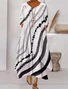 Women Striped Summer Dress Crew Neck Long Sleeve Shirt Dress A-Line Dress