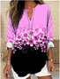 Shawl Collar Half Sleeve Floral Regular Loose Blouse For Women