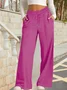 Women Plain Long Elastic Waist Pants Casual Spring/Fall Trousers