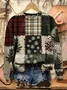 Christmas Vintage Plaid Print Crew Neck Sweatshirt