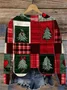 Christmas Vintage Plaid Print Crew Neck Sweatshirt