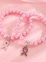 Breast Marker Real Gold Electroplated Pink Ribbon Women's Health Pearl Bracelet Necklace Set Ins Shambhala Jewelry
