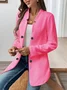 Women Plain Spring/Fall Outerwear Casual Long Sleeve Stand Collar Mid-long Blazer