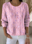 Women Cotton Plants Long Sleeve Comfy Vintage Sweater