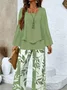 Women Floral Printing Two-Piece Set Daily Long Sleeve Casual Spring/Fall Top With Pants Matching Set