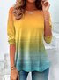 Vintage Ombre Crew Neck Long Sleeve T-shirt