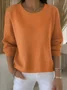 Women Cotton Plain Long Sleeve Comfy Vintage Sweater
