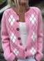 Women Wool/Knitting Geometric Long Sleeve Comfy Casual Cardigan