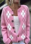 Women Wool/Knitting Geometric Long Sleeve Comfy Casual Cardigan