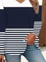 Casual Striped V Neck Long Sleeve T-shirt