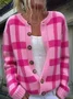 Women Plaid Long Sleeve Comfy Casual Printing Cardigan