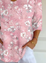 Casual Floral V Neck Three Quarter Sleeve T-shirt