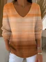 Casual Abstract V Neck Long Sleeve T-shirt