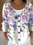 Women Cotton Floral Long Sleeve Comfy Casual Cardigan