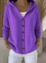 Women Cotton Plain Long Sleeve Comfy Casual Cardigan