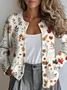 Women Knitted Maple Leaf Long Sleeve Comfy Vintage Cardigan