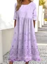 Women Gradient Pattern Crew Neck Half Sleeve Comfy Vintage Maxi Dress