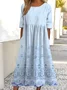 Women Gradient Pattern Crew Neck Half Sleeve Comfy Vintage Maxi Dress