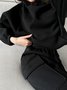 Women Plain Two-Piece Set Daily Long Sleeve Casual Spring/Fall Top With Pants Matching Set