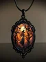 Vintage Gothic Halloween Bat Witch Pendant Necklace