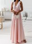 Women Plain Summer Split Joint Dress V Neck Sleeveless Tank A-Line Dress