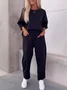 Women Plain Split Joint Two-Piece Set Daily Long Sleeve Casual Spring/Fall Top With Pants Matching Set