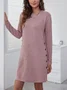 Women Plain Spring/Fall Split Joint Dress Crew Neck Long Sleeve Shift Dress A-Line Dress