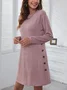 Women Plain Spring/Fall Split Joint Dress Crew Neck Long Sleeve Shift Dress A-Line Dress