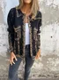 Women Spring/Fall Outerwear Vintage Printing Abstract Long Sleeve Shawl Collar Jacket