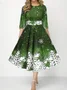 Women Christmas Spring/Fall Dress Crew Neck Three Quarter Sleeve A-Line Dress