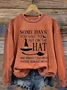 Vintage Crew Neck Halloween Hat Art Print Sweatshirt
