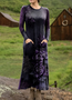 Women Ethnic Spring/Fall Dress V Neck Long Sleeve T-Shirt Dress A-Line Dress