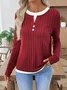Casual Plain V Neck Long Sleeve T-shirt