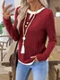 Casual Plain V Neck Long Sleeve T-shirt