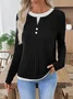 Casual Plain V Neck Long Sleeve T-shirt