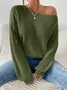 Women Cotton Plain Long Sleeve Comfy Casual Sweater