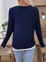 Casual Plain V Neck Long Sleeve T-shirt