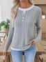 Casual Plain V Neck Long Sleeve T-shirt
