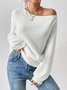 Women Cotton Plain Long Sleeve Comfy Casual Sweater