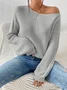 Women Cotton Plain Long Sleeve Comfy Casual Sweater
