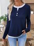 Casual Plain V Neck Long Sleeve T-shirt