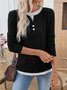 Casual Plain V Neck Long Sleeve T-shirt