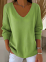 Casual Plain V Neck Long Sleeve T-shirt