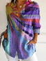 V Neck Long Sleeve Abstract Graphic Regular Micro-Elasticity Regular Fit Shirt For Women