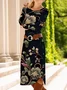 Women Floral Spring/Fall Dress Crew Neck Long Sleeve T-Shirt Dress A-Line Dress