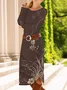 Women Floral Spring/Fall Dress Crew Neck Long Sleeve T-Shirt Dress A-Line Dress