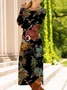 Women Floral Spring/Fall Dress Crew Neck Long Sleeve T-Shirt Dress A-Line Dress