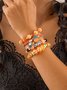 Halloween Funny Skull Rice Bead Bracelet Set Personality Devil Eye Glaze Bat Multi-layer Bracelet