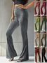 Women Plain Long Elastic Waist Pants Vintage Spring/Fall Trousers